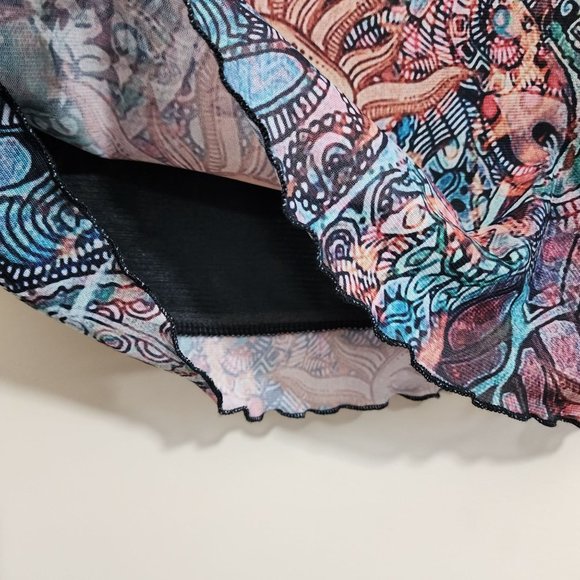 Sun with lotus flower print Y2K skirt with lettuce hem woman's size medium - Picture 8 of 8